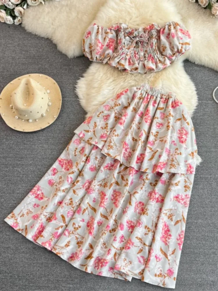 Floral Print Strapless Top+Sweet Chic Flounce Midi Dress Summer Holiday Vintage Women Suits Casual Office Lady Two Pieces Up
Floral Print Strapless Top+Sweet Chic Flounce Midi Dress Summer Holiday Vintage Women Suits Casual Office Lady Two Pieces Up