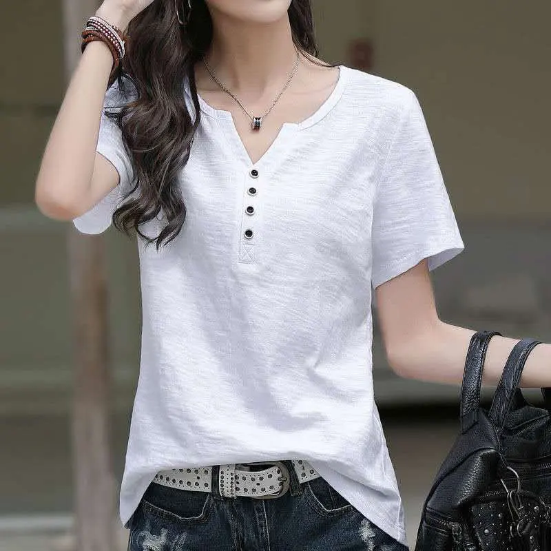 2022 new loose plus-size womens V-neck t-shirt ins blouse short-sleeved t-shirt woman white
2022 new loose plus-size womens V-neck t-shirt ins blouse short-sleeved t-shirt woman white
