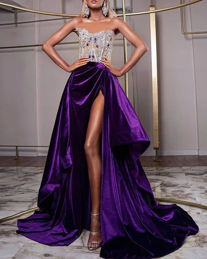 Sexy Strapless Sequins Evening Party Dress Women Patchwork Velvet High Split Sleeveless Bodycon Dresses 2021 Night Club Vestidos
Sexy Strapless Sequins Evening Party Dress Women Patchwork Velvet High Split Sleeveless Bodycon Dresses 2021 Night Club Vestidos