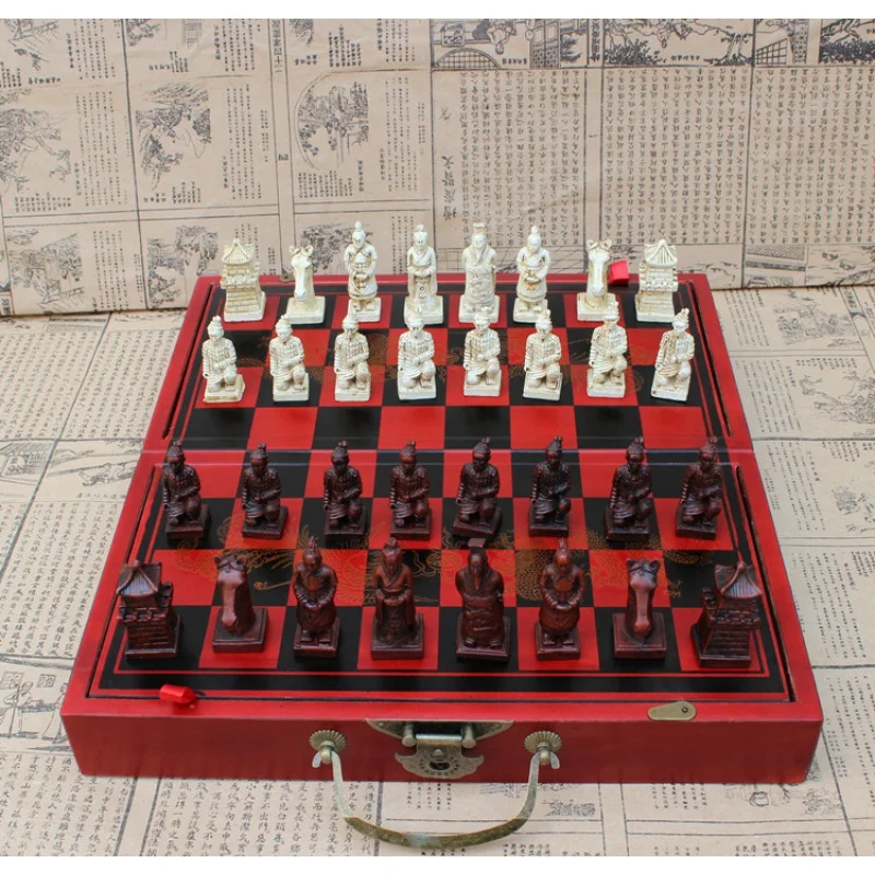 Creative Chess Medium Terracotta Warriors and Horses Chess Piece Antique Wooden Folding Chessboard Three-Dimensional Chess Carto
Creative Chess Medium Terracotta Warriors and Horses Chess Piece Antique Wooden Folding Chessboard Three-Dimensional Chess Carto