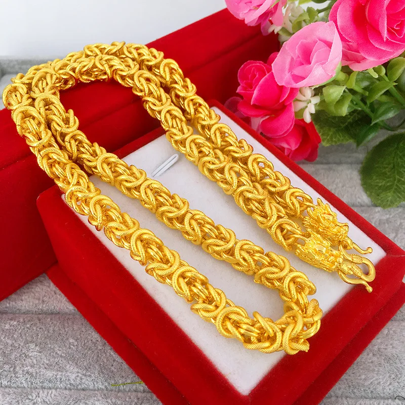 

Роскошное мужское ожерелье золотого цвета с драконом, позолоченный браслет из чистого 24-каратного золота, ожерелье для Годовщины свадьбы, ювелирные изделия, подарки
