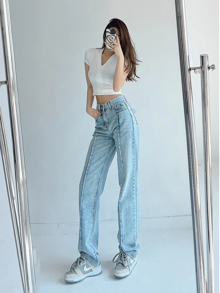 Waist Sweet High Korean Version And Leg Length Stitching Straight Jeans Solid Color Retro High Street Women's Clothing 0ZIB
Waist Sweet High Korean Version And Leg Length Stitching Straight Jeans Solid Color Retro High Street Women's Clothing 0ZIB