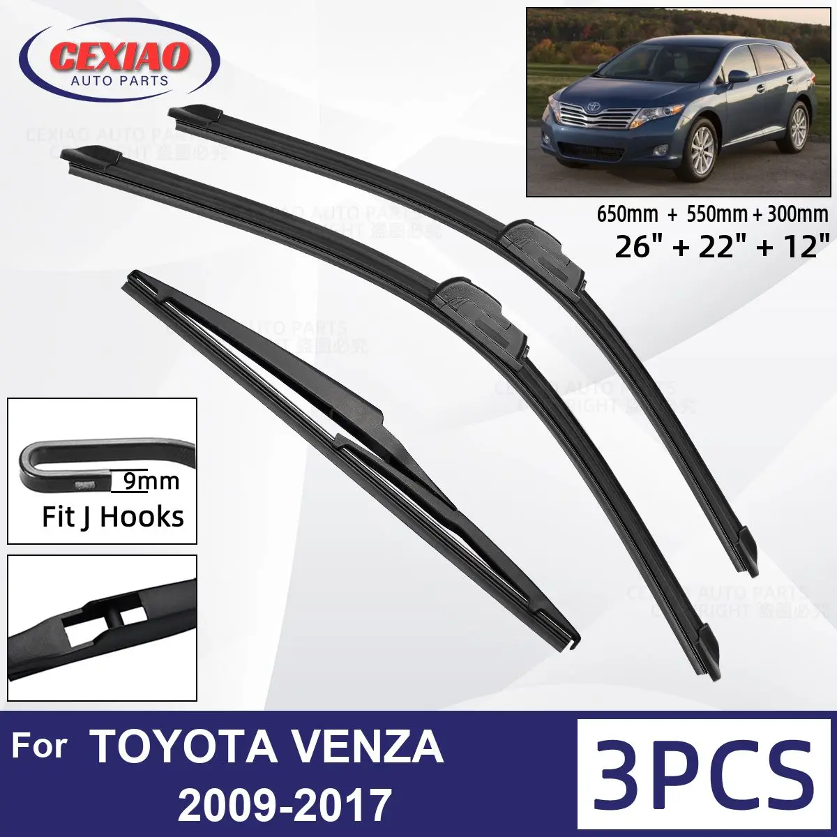 For TOYOTA VENZA 2009-2017 Car Front Rear Wiper Blades Soft Rubber Windscreen Wipers Auto Windshield 26"+22"+12" 2014 2015 2016
For TOYOTA VENZA 2009-2017 Car Front Rear Wiper Blades Soft Rubber Windscreen Wipers Auto Windshield 26"+22"+12" 2014 2015 2016