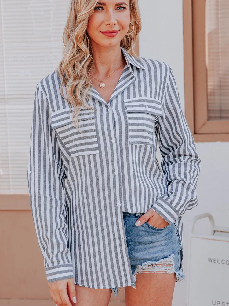 Striped Shirt Women Office Lady Blouse Tops Button Up Long Sleeve Shirt Female Spring Korean Fashion Shirt Mujer Blusa Feminina
Striped Shirt Women Office Lady Blouse Tops Button Up Long Sleeve Shirt Female Spring Korean Fashion Shirt Mujer Blusa Feminina
