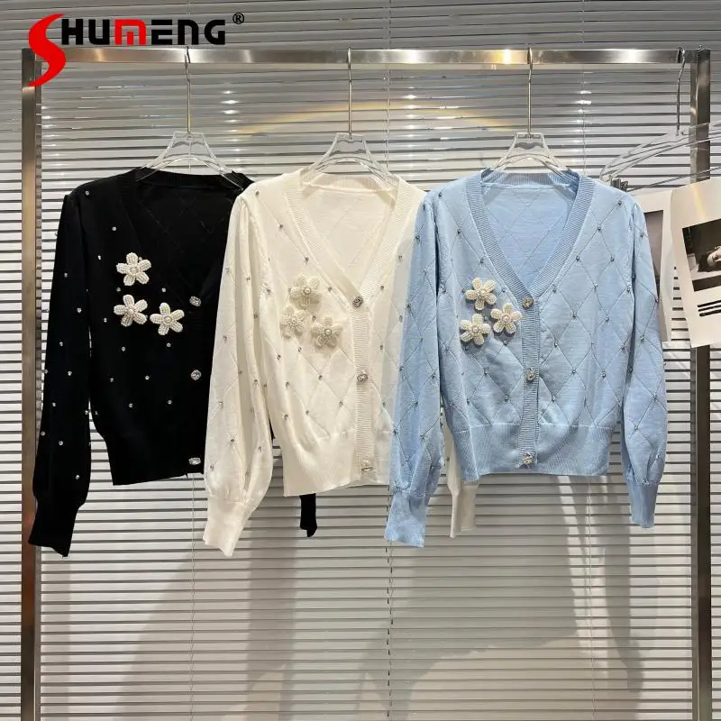 Female 2022 Spring New Simple Classic Style Pearl Flower Rhinestone Sweater Cardigan Women's Fashion Elegant Solid Knitted Top
Female 2022 Spring New Simple Classic Style Pearl Flower Rhinestone Sweater Cardigan Women's Fashion Elegant Solid Knitted Top