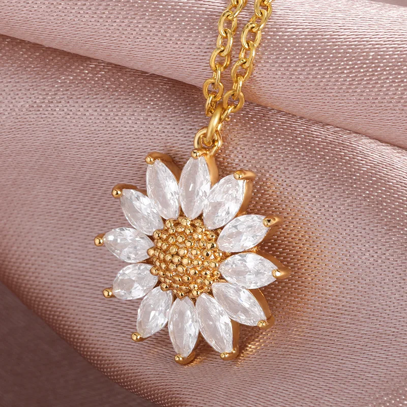 Stainless Steel Sunflower Pendant Necklace 18K Real Gold Plated Bling Zircon Classic Jewelry
Stainless Steel Sunflower Pendant Necklace 18K Real Gold Plated Bling Zircon Classic Jewelry