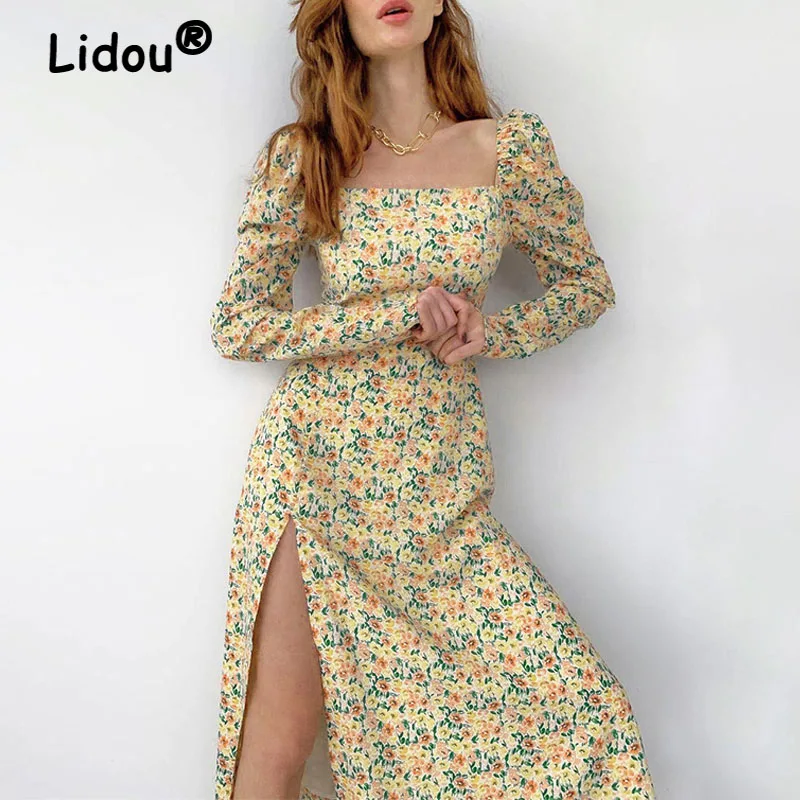 Floral Printed Sweet Square Neck Puff Sleeve Side Slit Midi Dresses For Women Sexy Party Chic Casual Bohemian Lady Elegant Dress
Floral Printed Sweet Square Neck Puff Sleeve Side Slit Midi Dresses For Women Sexy Party Chic Casual Bohemian Lady Elegant Dress