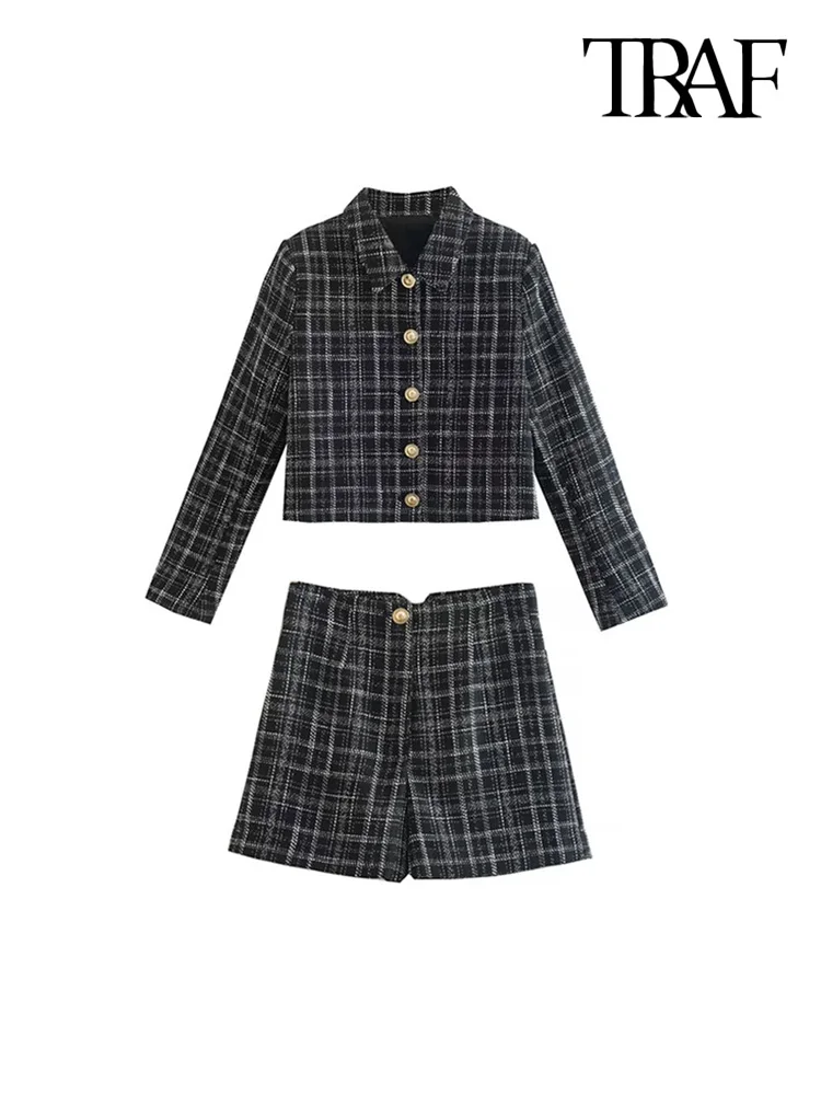 TRAF Women Fashion Tweed Plaid Cropped Jacket Coat And High Waist Zipper Fly Shorts Female Two Piece Sets Mujer
TRAF Women Fashion Tweed Plaid Cropped Jacket Coat And High Waist Zipper Fly Shorts Female Two Piece Sets Mujer