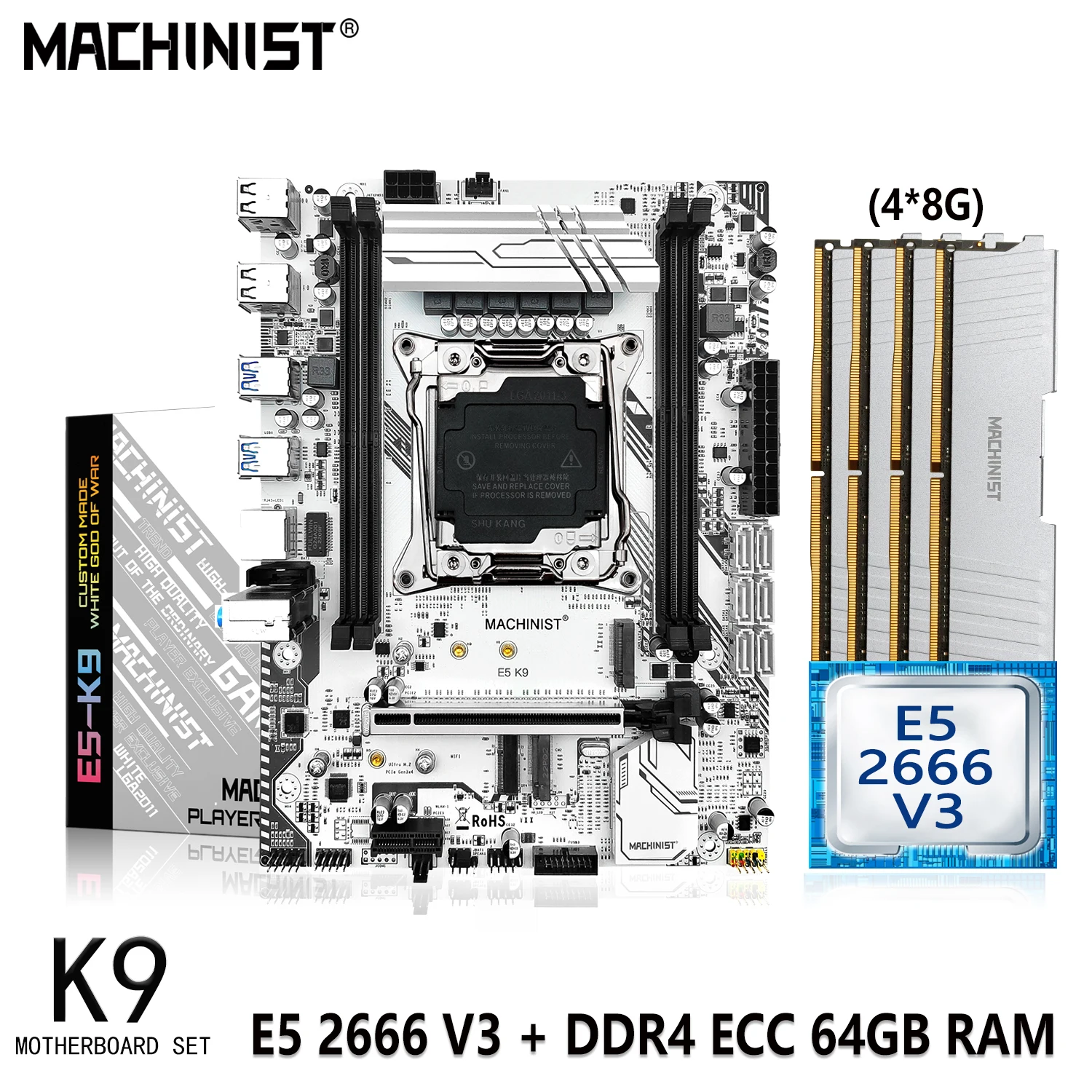 MACHINIST E5 K9 материнская плата комплект с Xeon E5 2666 V3 CPU LGA 2011-3 набор процессор 64 ГБ (4*16G) DDR4 ECC RAM память SSD M.2 SATA
MACHINIST E5 K9 материнская плата комплект с Xeon E5 2666 V3 CPU LGA 2011-3 набор процессор 64 ГБ (4*16G) DDR4 ECC RAM память SSD M.2 SATA