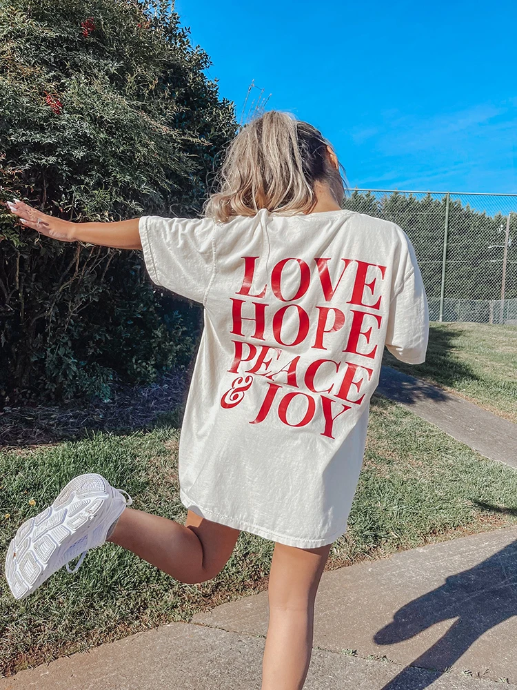 Love Hope Peace And Joy Printing Womens Cotton Tee Clothing Vintage Creativity Short Sleeve Personality Casual Woman T-Shirts
Love Hope Peace And Joy Printing Womens Cotton Tee Clothing Vintage Creativity Short Sleeve Personality Casual Woman T-Shirts