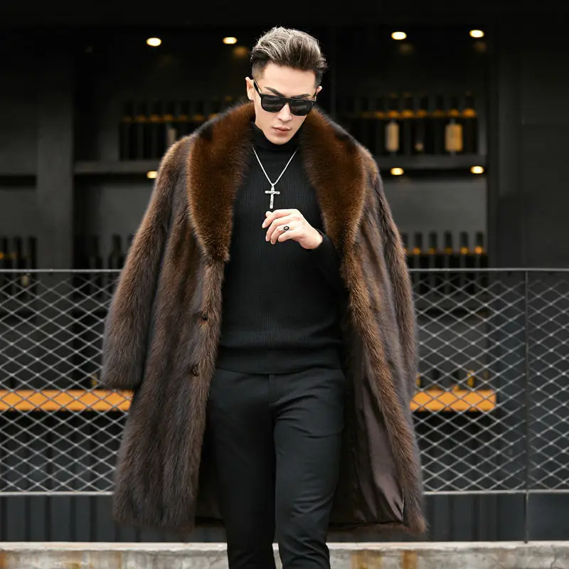 Mink Coat Men's Mid-length Whole Autumn and Winter New Large Size Plus Velvet Thickening Imitation Raccoon Fur Men Clothing | Мужская