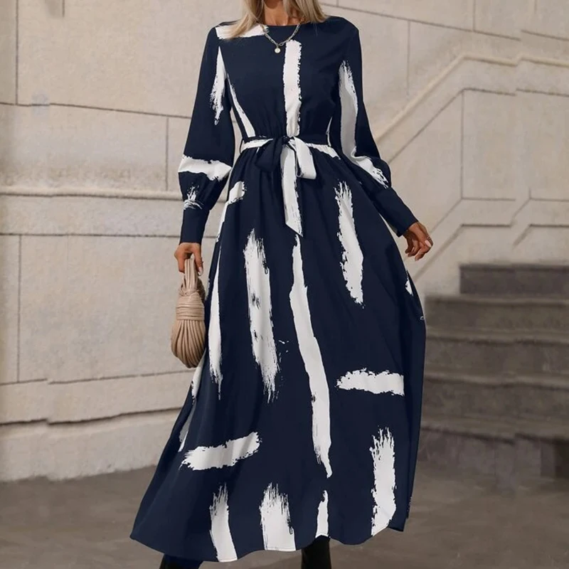 Women Elegant Tie-up Pleated A-Line Dress Casual Lady Long Sleeve o Neck Maxi Dress Autumn Retro Digital Print Loose Long Dress
Women Elegant Tie-up Pleated A-Line Dress Casual Lady Long Sleeve o Neck Maxi Dress Autumn Retro Digital Print Loose Long Dress