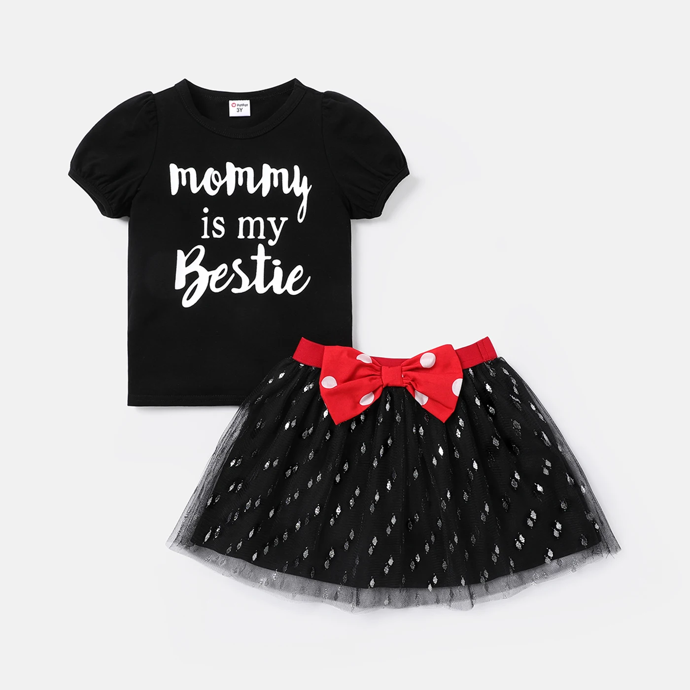 PatPat 2pcs Toddler Girl Letter Print Puff-sleeve Tee and Bowknot Design Mesh Skirt Set
PatPat 2pcs Toddler Girl Letter Print Puff-sleeve Tee and Bowknot Design Mesh Skirt Set