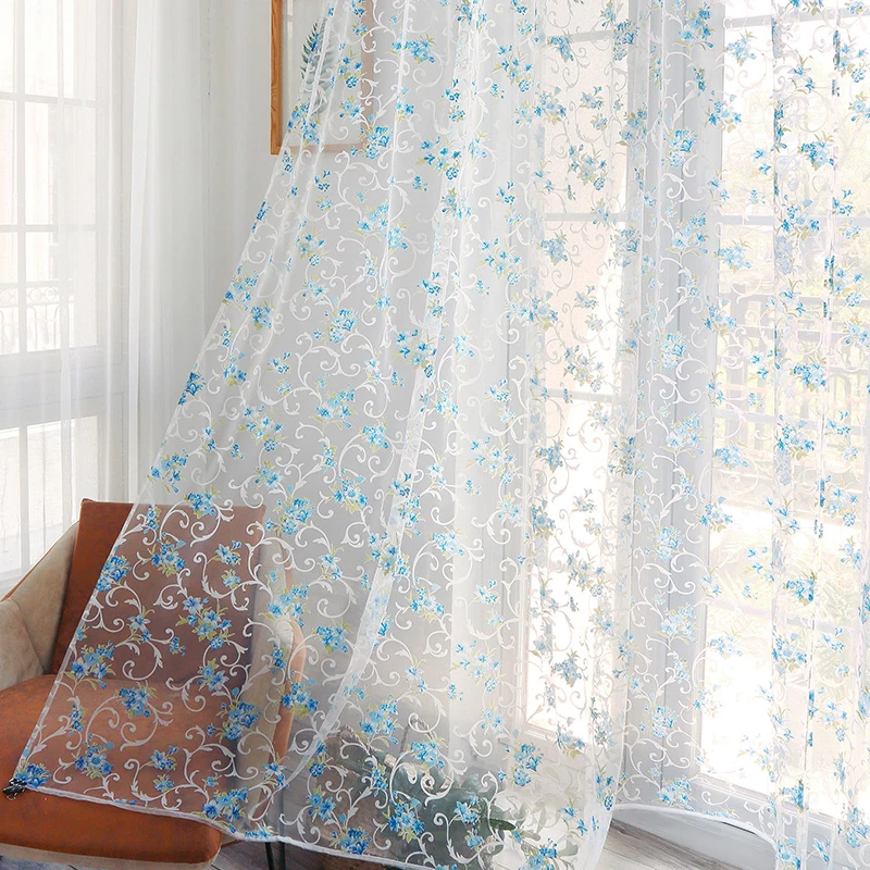 

Pastoral Tulle Window Curtain For Living Room Green Sheer Curtain For Bedroom Voile Curtain Kitchen Drape Blinds Custom Made