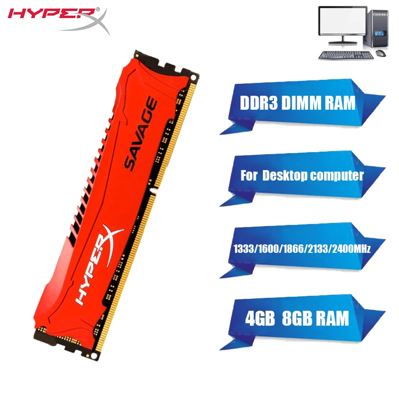 

HyperX Savage DDR3 8GB 4GB 1600MHz 1333MHz 1866MHz 2133MHz 2400MHz 1.5V PC3-12800 240Pin DIMM DDR3 RAM Memory Module