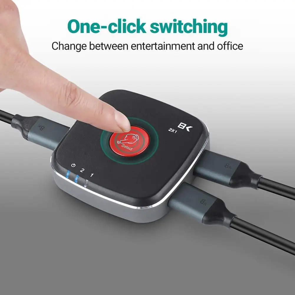 Switcher Splitter Bi-directional Ultra Clear 4K@120Hz 8K@30Hz HDMI-compatible 2X1 Switch Adapter with Switch Button for DVD Play 
Switcher Splitter Bi-directional Ultra Clear 4K@120Hz 8K@30Hz HDMI-compatible 2X1 Switch Adapter with Switch Button for DVD Play