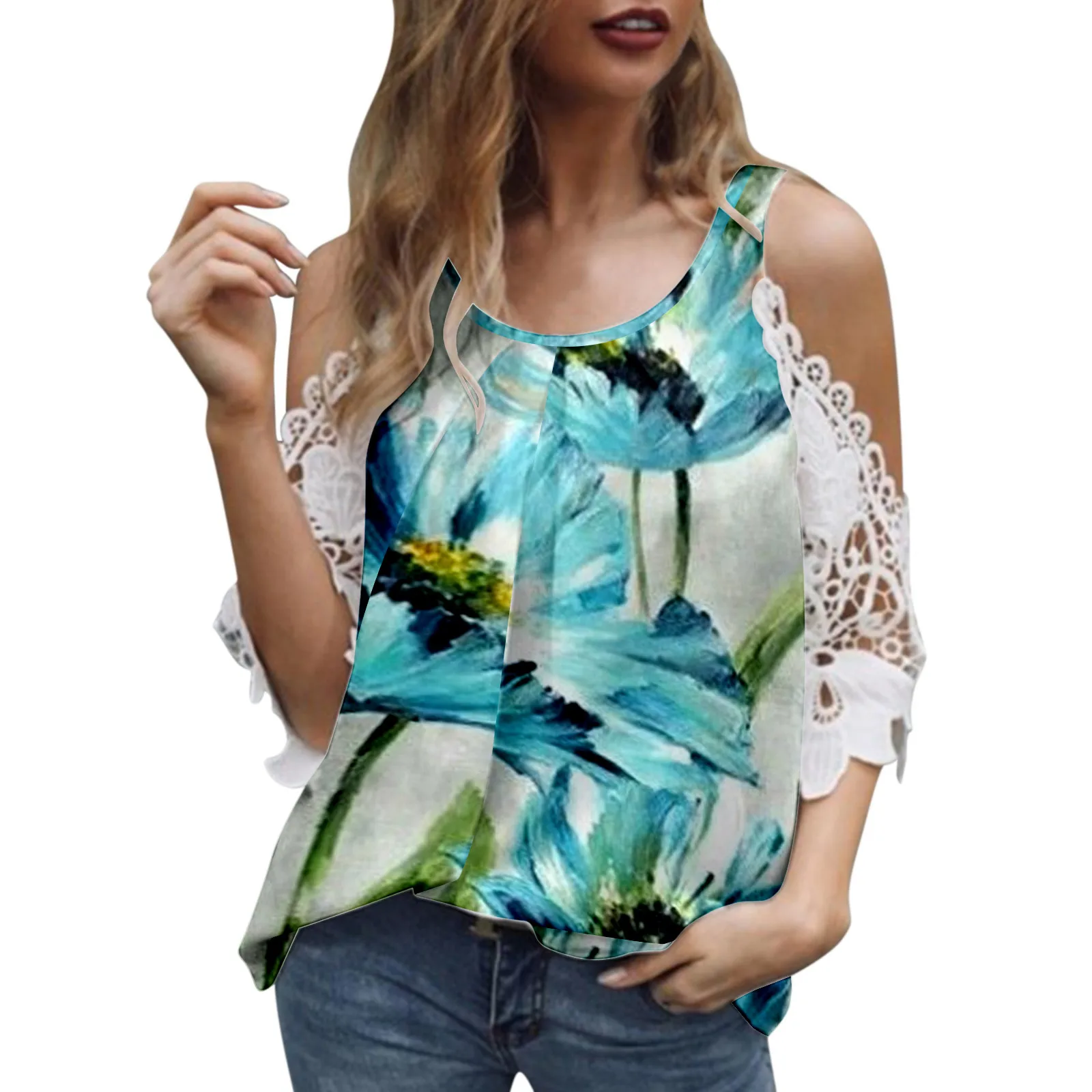 Women Casual Shirt Summer Off Shoulder Top Lace Sleeve Mid Long Sleeve Printed T Shirt Top Women Blazers Work Casual Turtle Tees
Women Casual Shirt Summer Off Shoulder Top Lace Sleeve Mid Long Sleeve Printed T Shirt Top Women Blazers Work Casual Turtle Tees