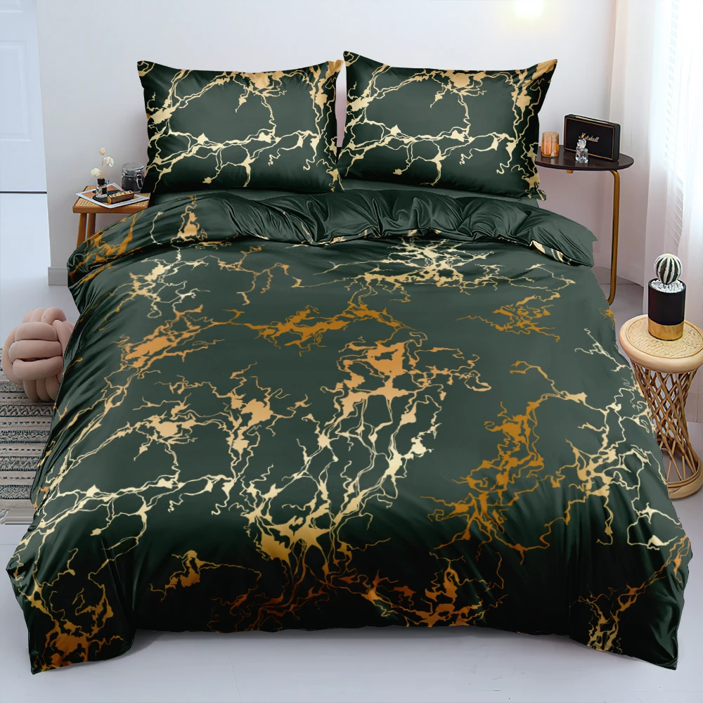 

3D Digital Green Marble Bedding Duvet Cover Set Metallic Foil Quilt Case Twin Queen King Double 200x200cm Bed Linen Queen Size