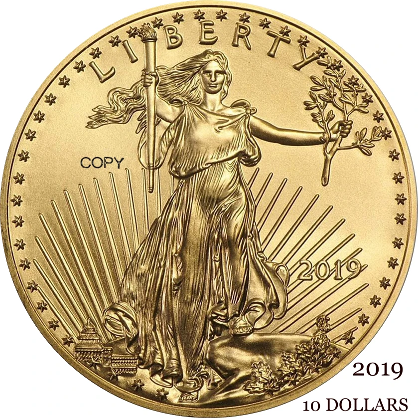 Американская монета 2019, 10, 10 долларов, четверть унции, американский золотой Орел, слитки, США, свобода, золото, латунь, металлическая копия, монета
Американская монета 2019, 10, 10 долларов, четверть унции, американский золотой Орел, слитки, США, свобода, золото, латунь, металлическая копия, монета