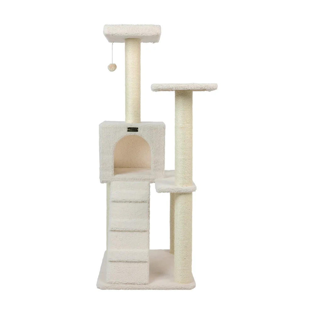 

53-in Real Wood Cat Tree & Condo Scratching Post Tower, White, Cat Supplies, Cat Toys, So That Cats Can Play Happily At Home