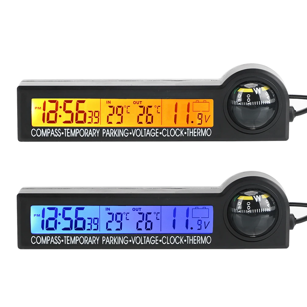 

LCD Display Screen 5 in 1 Compass Thermometer Car Temporary parking card Multi-Function Voltage Tester Clock Calendar