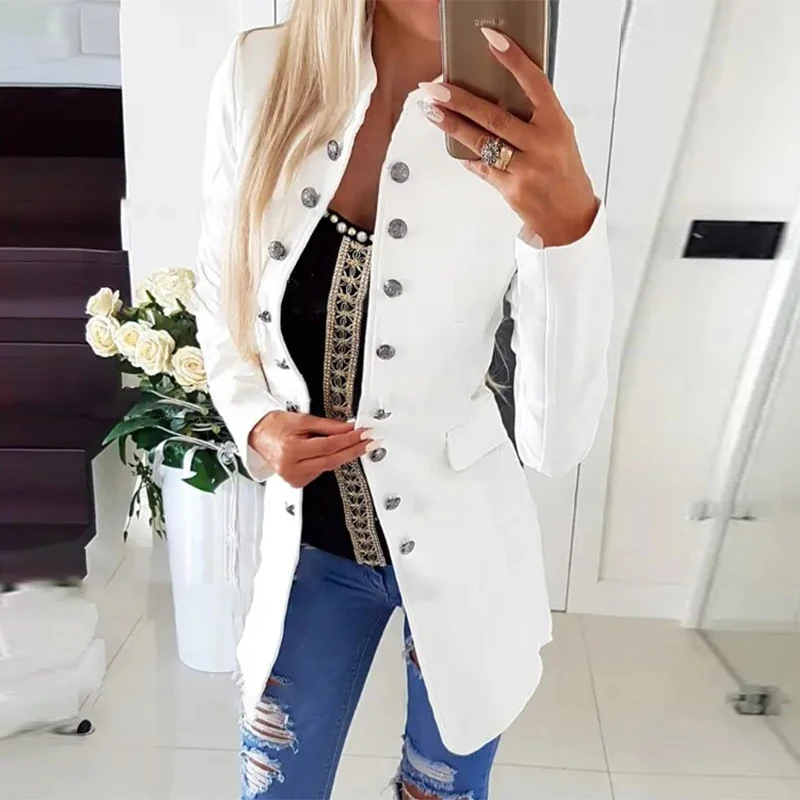 Fall Fashion Streetwear Pocket Outwear Casual Stand Collar Long Sleeve Commuter Jackets Women Elegant Single Breasted Slim Coat 
Fall Fashion Streetwear Pocket Outwear Casual Stand Collar Long Sleeve Commuter Jackets Women Elegant Single Breasted Slim Coat