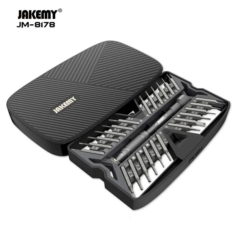 26 in1 JAKEMY JM-8178 Mini Precision Screwdriver Magnetic Set Electronic Torx Screwdriver Repair Tool for iPhone Camera Watch PC
26 in1 JAKEMY JM-8178 Mini Precision Screwdriver Magnetic Set Electronic Torx Screwdriver Repair Tool for iPhone Camera Watch PC