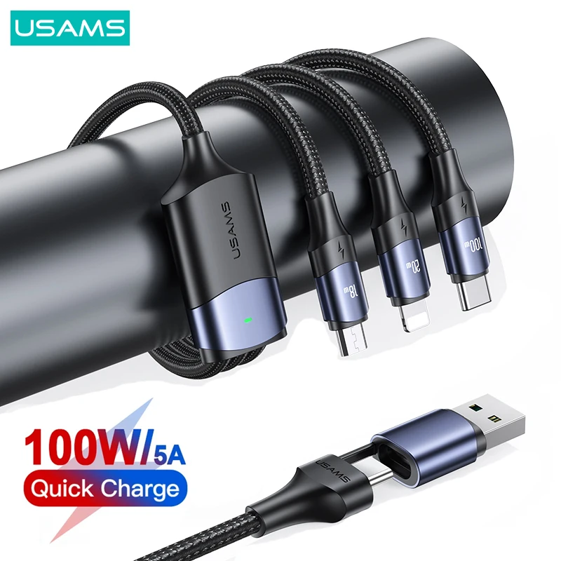 USAMS U71 100 Вт 3 в 2 кабель для быстрой зарядки и передачи данных iPhone 14 13 12 Mini Pro Max MacBook