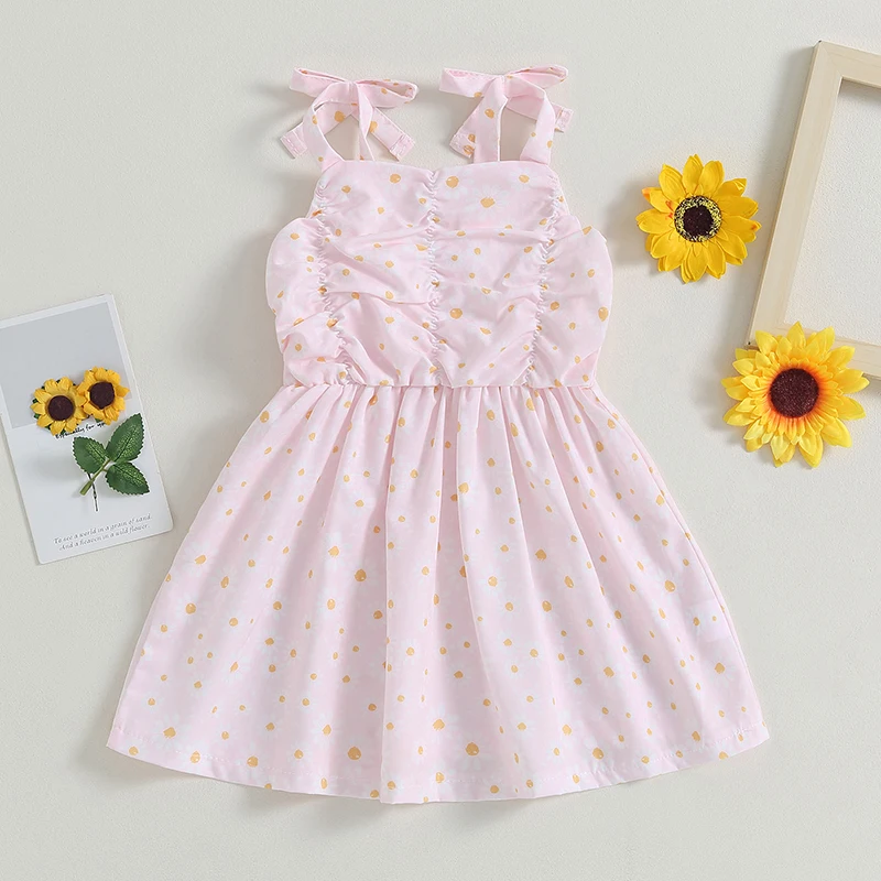 

Listenwind 6M-5Y Toddler Girls Summer Casual Cute Dress Pink Sleeveless Floral Print Spaghetti Strap Dress