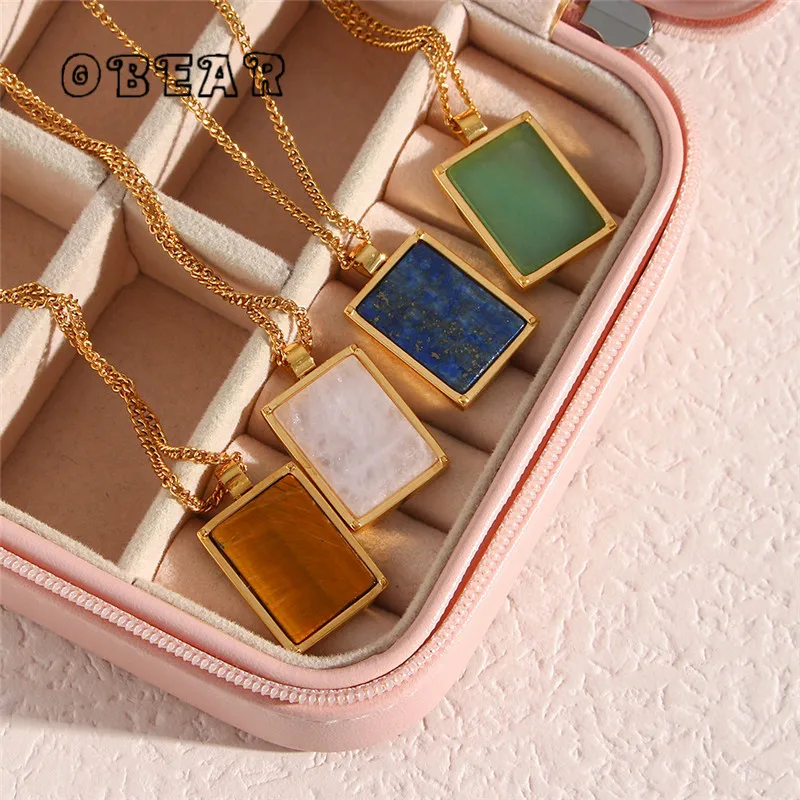 Simple Rectangular Natural Stone Pendant Stainless Steel Waterproof Necklace High Quality Charm Texture Stylish Golden Jewelry
Simple Rectangular Natural Stone Pendant Stainless Steel Waterproof Necklace High Quality Charm Texture Stylish Golden Jewelry