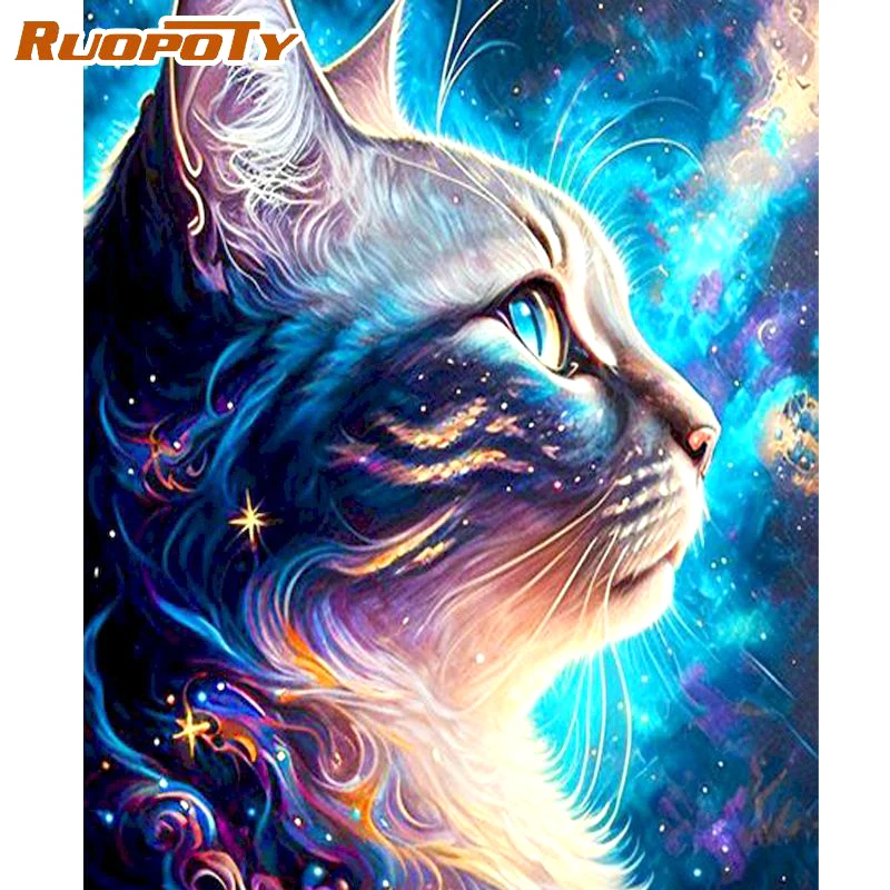 

RUOPOTY Painting By Numbers With Frame 40x50cm Kits Cat Animals Picture With Numbers For Home Decors Handpainted Diy Gift