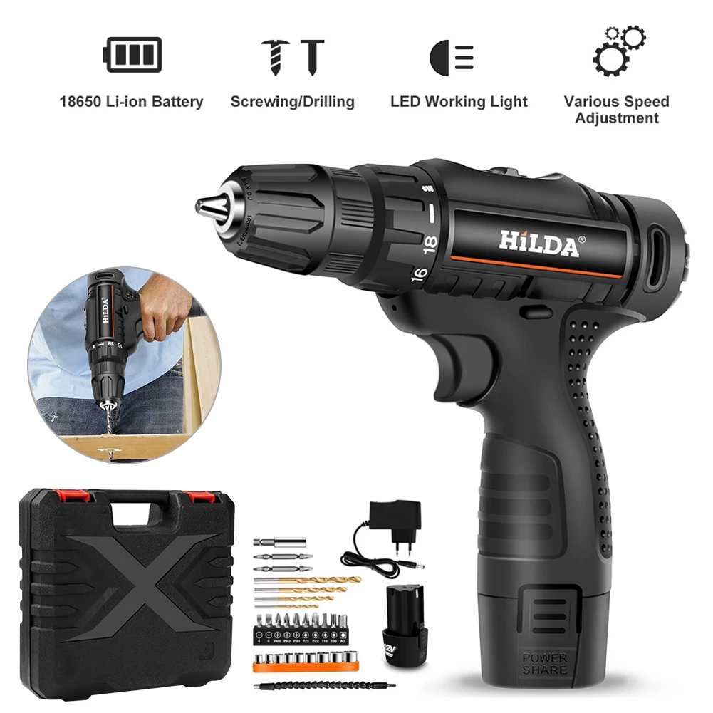 12V Electric Cordless Drill Rechargeable Electric Power Drill Set Lithium Battery Variable Speed With Drill Bits Plastic Case
12V Electric Cordless Drill Rechargeable Electric Power Drill Set Lithium Battery Variable Speed With Drill Bits Plastic Case