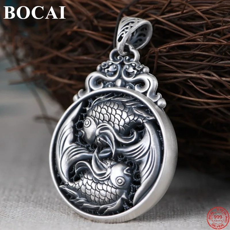 BOCAI S999 Sterling Silver Charm Pendants Hollow Double Koi Carp Six Syllable Mantra Jewelry Pure Argentum Amulet for Men Women
BOCAI S999 Sterling Silver Charm Pendants Hollow Double Koi Carp Six Syllable Mantra Jewelry Pure Argentum Amulet for Men Women