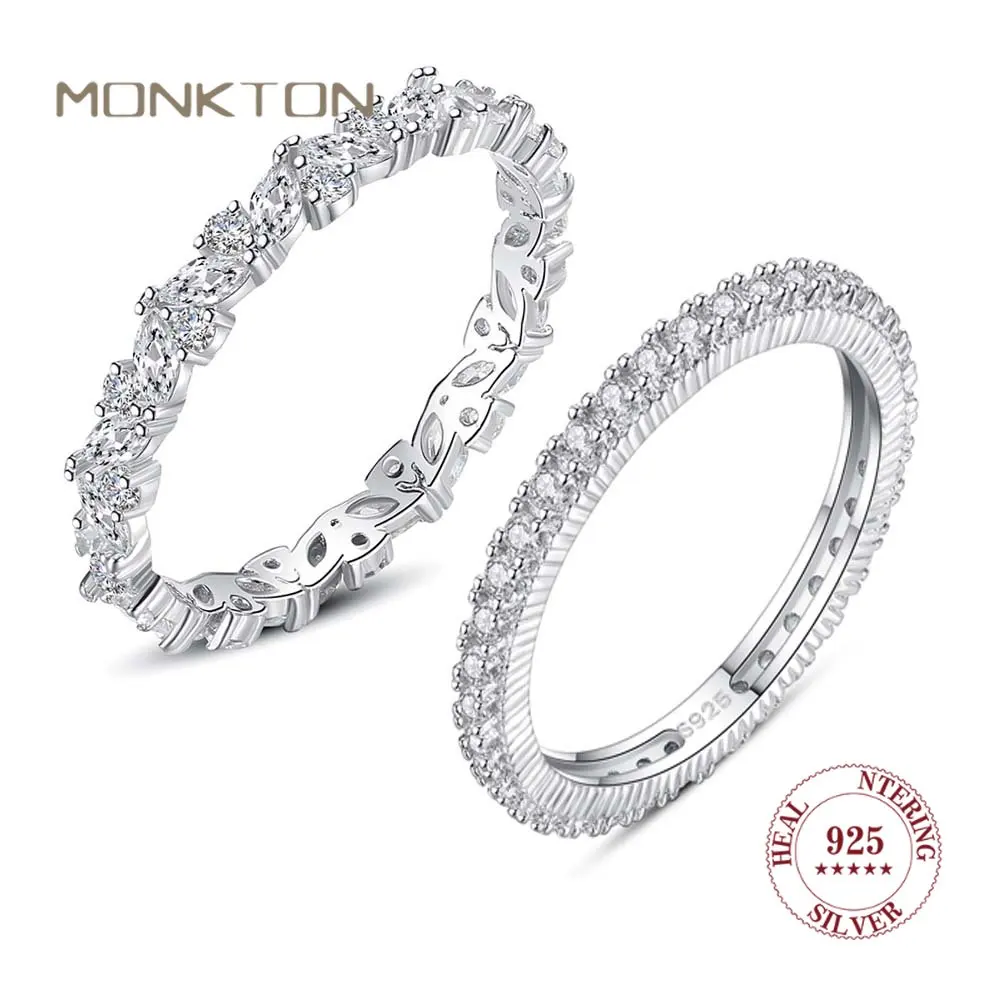 

Monkton Women Luxury 925 Silver Zircon Single Row Ring Wedding Brand Eternity Finger Ring Silver Color Promise Engagement Rings