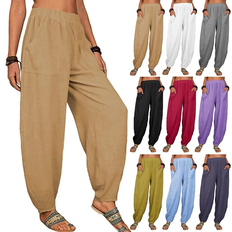 Women Harem Pants Summer Casual Vintage Cotton Linen Pants Elastic Waist Wide Leg Retro Loose Pockets Female Trousers Autumn New
Women Harem Pants Summer Casual Vintage Cotton Linen Pants Elastic Waist Wide Leg Retro Loose Pockets Female Trousers Autumn New