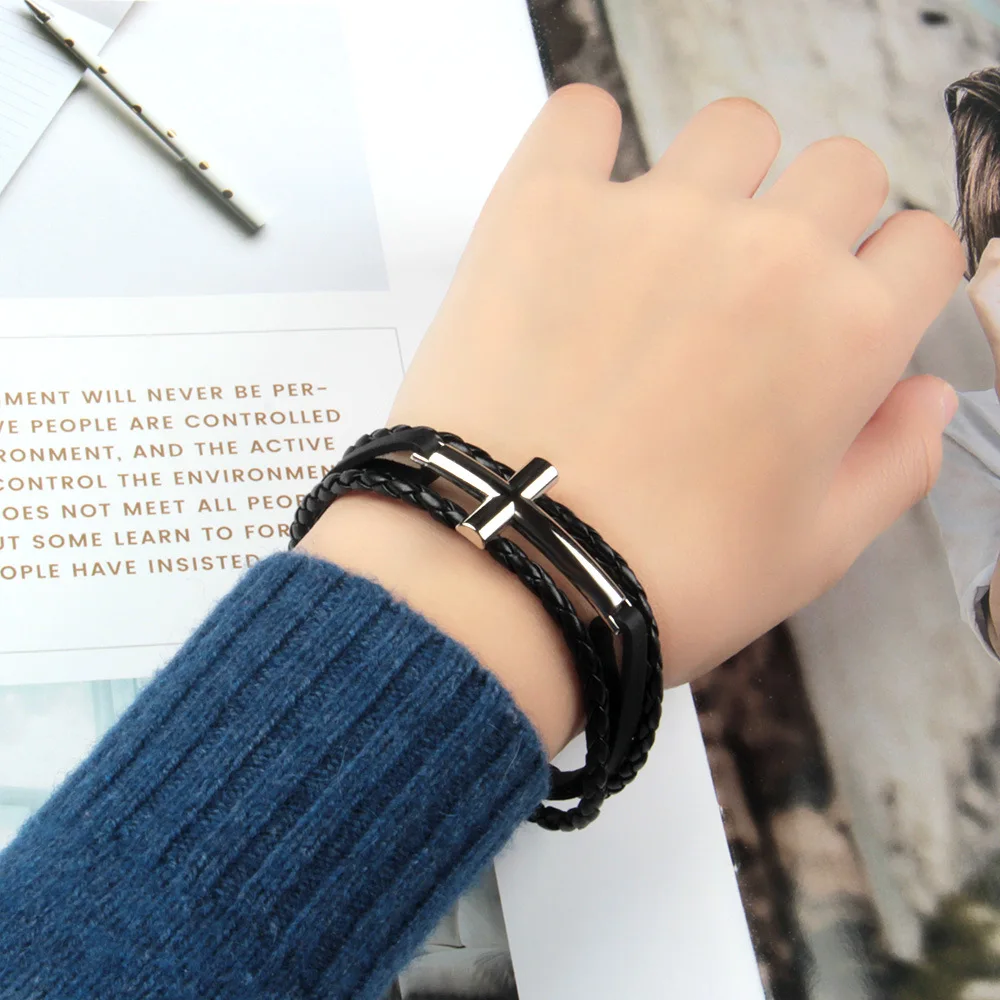 Non-Mainstream Personal Accessories Woven Leather Couple Hand Strap Simple Stainless Steel Cross Bracelet
Non-Mainstream Personal Accessories Woven Leather Couple Hand Strap Simple Stainless Steel Cross Bracelet