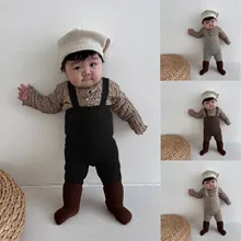 0-2y Autumn Newborn Casual Ribbed Cotton Leggings Ins Korea Solid Color Baby Girl Boys Overalls Infant Baby Suspender Pantyhose