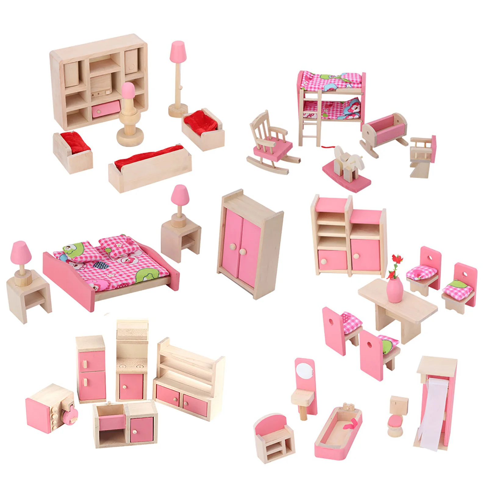 

Набор миниатюрной мебели для кукольного домика в масштабе 1:12, миниатюрная деревянная модель прикроватного столика, шкафа, полки, игрушка для декора кукольного домика