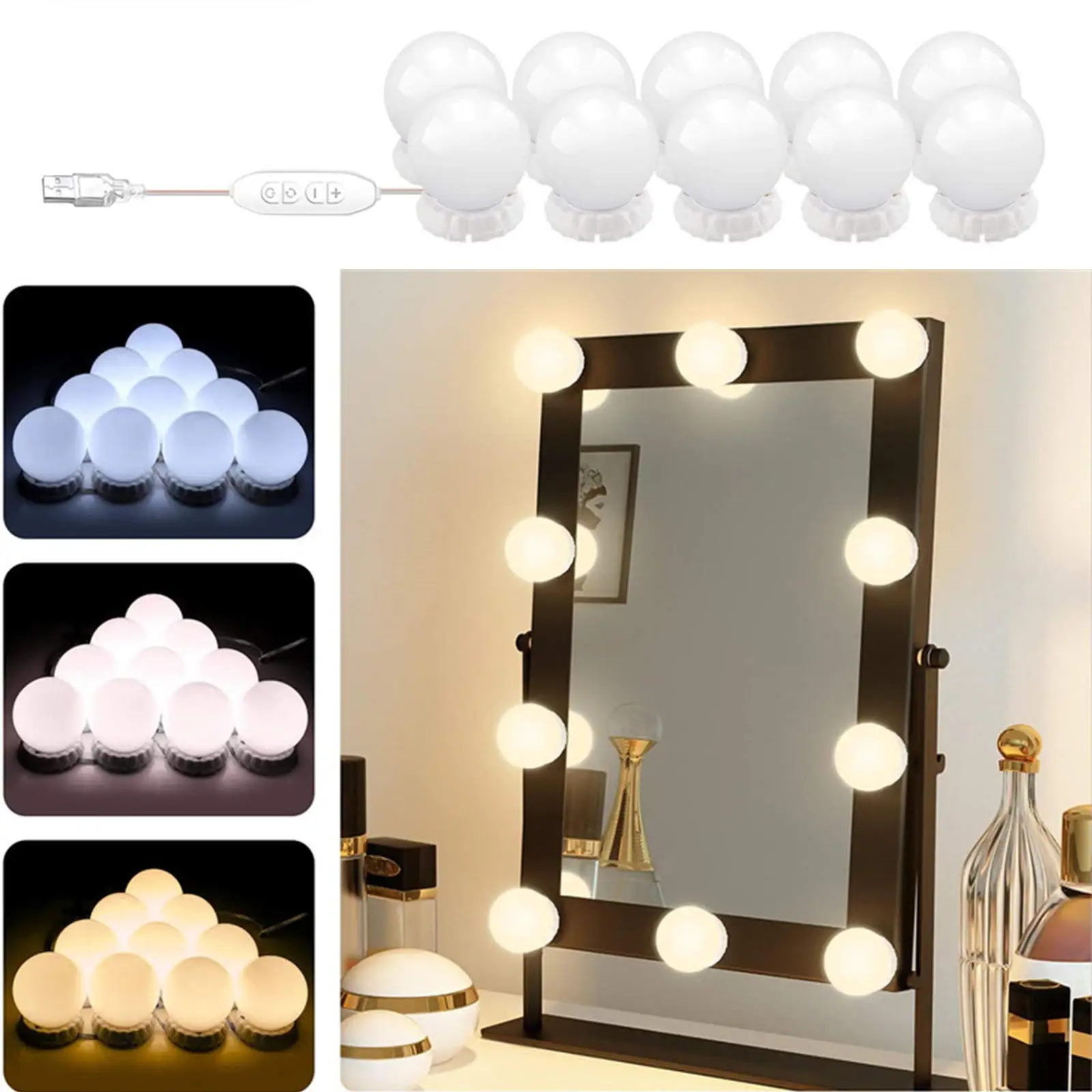 2022 new Vanity Mirror Lighting Kit with 10 Ball Dimmable Bulbs for Dressing Room Mirror Lights, Dimmable Bulbs USB
2022 new Vanity Mirror Lighting Kit with 10 Ball Dimmable Bulbs for Dressing Room Mirror Lights, Dimmable Bulbs USB