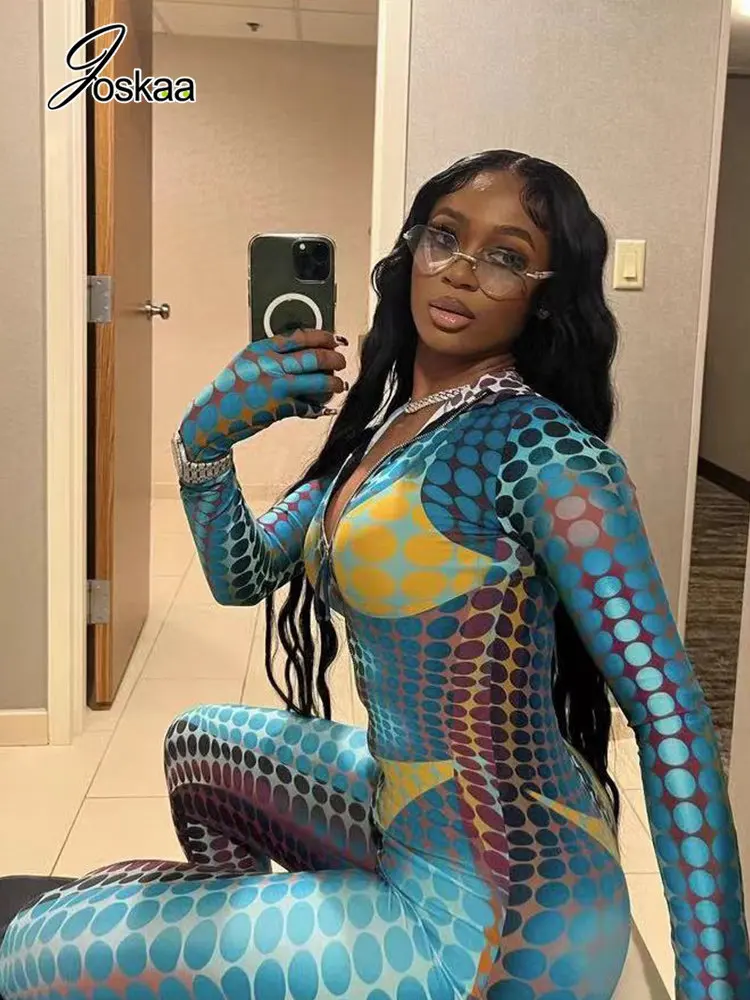 Joskaa Fashion Polka Dot Print Jumpsuits for Women Clothes Winter 2022 Sexy Long Sleeve Nightclub One Piece Outfits Streetwear 
Joskaa Fashion Polka Dot Print Jumpsuits for Women Clothes Winter 2022 Sexy Long Sleeve Nightclub One Piece Outfits Streetwear