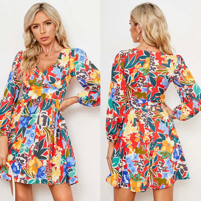 Women's Street Style Fashion Party Mini Dresses 2023 Spring Sexy V-Neck Long Sleeve High Waist Floral Print Dress Commuter Style
Women's Street Style Fashion Party Mini Dresses 2023 Spring Sexy V-Neck Long Sleeve High Waist Floral Print Dress Commuter Style