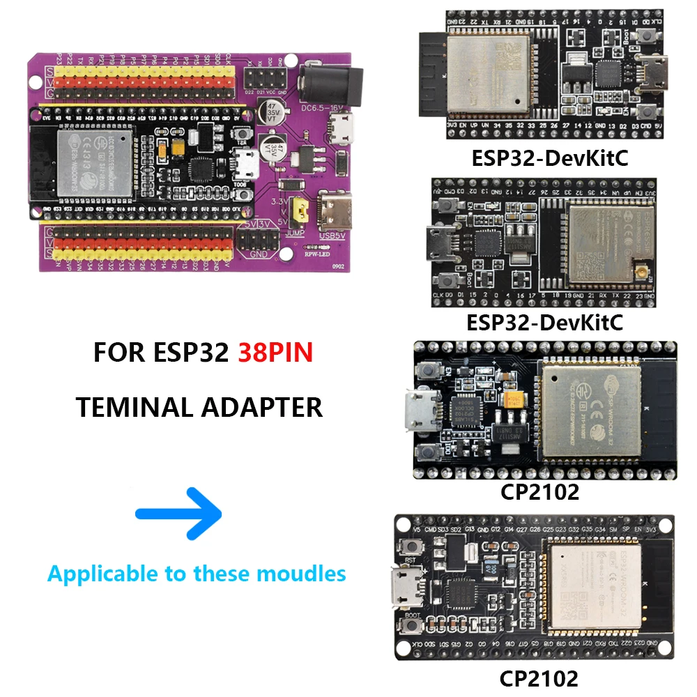 Дополнительная плата для разработки ESP32, флэш-USB CP2102, WiFi + Bluetooth, два ядра, флэш-плата, 38 контактов
Дополнительная плата для разработки ESP32, флэш-USB CP2102, WiFi + Bluetooth, два ядра, флэш-плата, 38 контактов