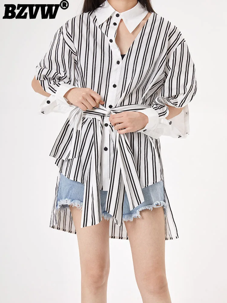 BZVW Fashion Women's Lapel Stripe Shirt Korean Loose Contrast Color Sleeve Bandage Irregular Blouse 2023 Summer Clothing
BZVW Fashion Women's Lapel Stripe Shirt Korean Loose Contrast Color Sleeve Bandage Irregular Blouse 2023 Summer Clothing