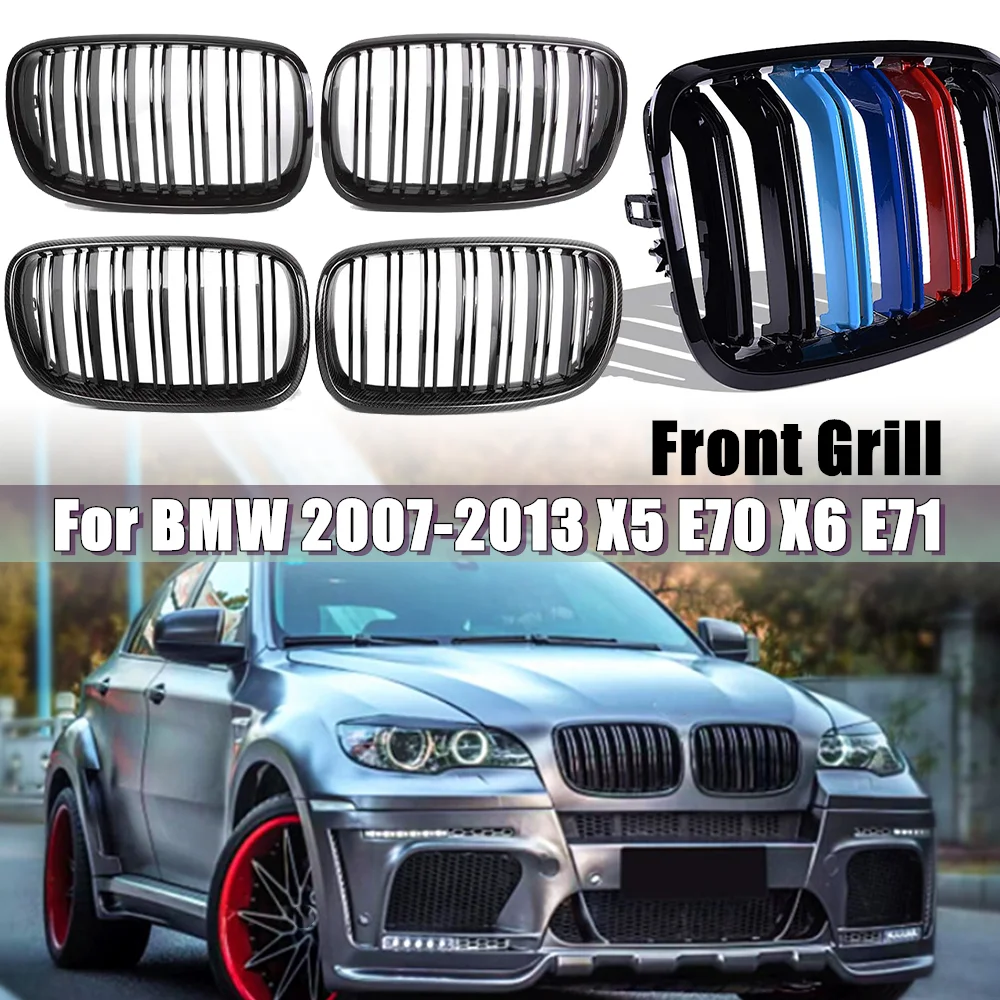 

Front Racing Kidney Grill Glossy Black Dual Slat Sport Grill M Performance Style For BMW X5 X6 E70 E71 2007-2013 Car Accessories
