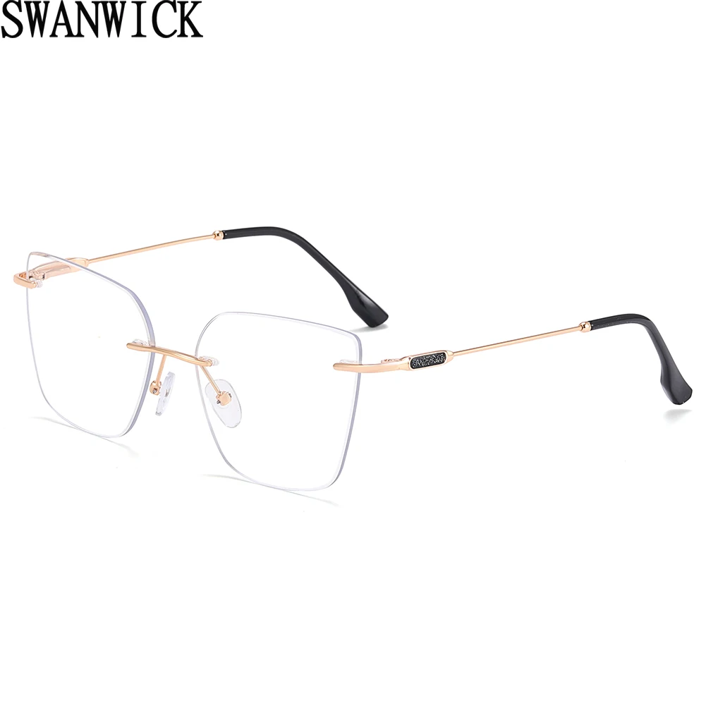 

Очки Swanwick кошачий глаз в стиле ретро, женские очки без оправы с пружинным шарниром, квадратная оправа для очков, женские леопардовые золотые прозрачные линзы, высокое качество