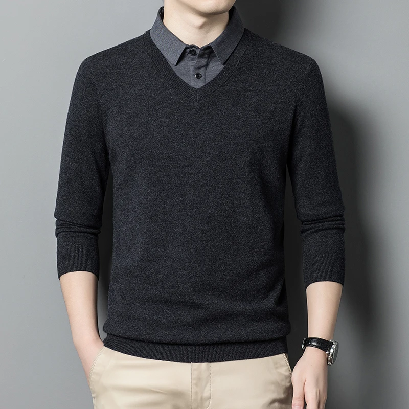 Spring and Autumn New Brand Men's Sweater Fake Two Pieces 100% Pure Wool Casual Fashionable Warm Sweater
Spring and Autumn New Brand Men's Sweater Fake Two Pieces 100% Pure Wool Casual Fashionable Warm Sweater