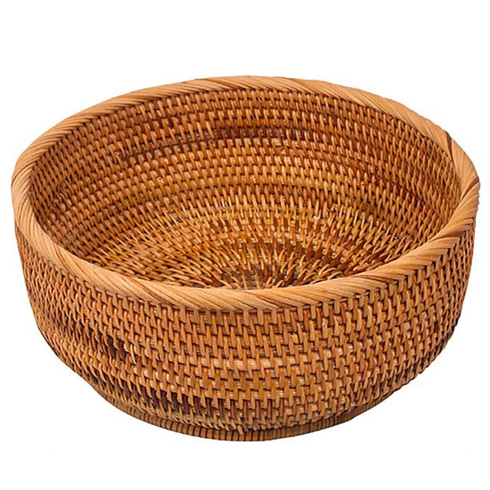 

Natural Rattan Round Fruit Basket Wicker Tabletop Bread Serving Tray Weaving Food Storage Bowls(, 1Pcs)