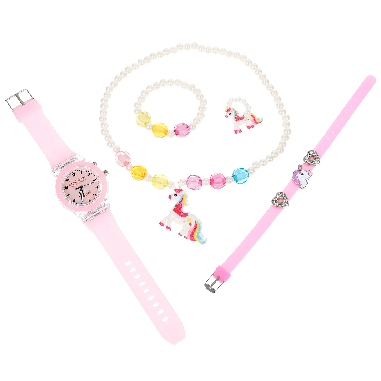 5pcs Bracelet and Watch Set Unicorn Cartoon Watch Girls Silicone Pink Bangless Unicorn Ring Necklace
5pcs Bracelet and Watch Set Unicorn Cartoon Watch Girls Silicone Pink Bangless Unicorn Ring Necklace
