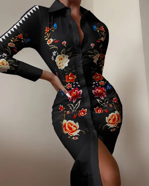 Women Fashion Printed Shirts Dress Lapel Buttoned Neck Long Sleeve Shank Long Dress Fall Ladies Casual Dress
Women Fashion Printed Shirts Dress Lapel Buttoned Neck Long Sleeve Shank Long Dress Fall Ladies Casual Dress