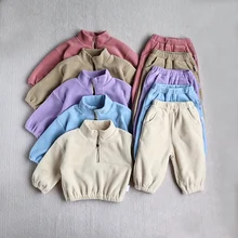MILANCEL New Autumn Baby Sports Suit Toddler Fleece Solid Color Hoodies Suit Infant Outfit 2PCS
